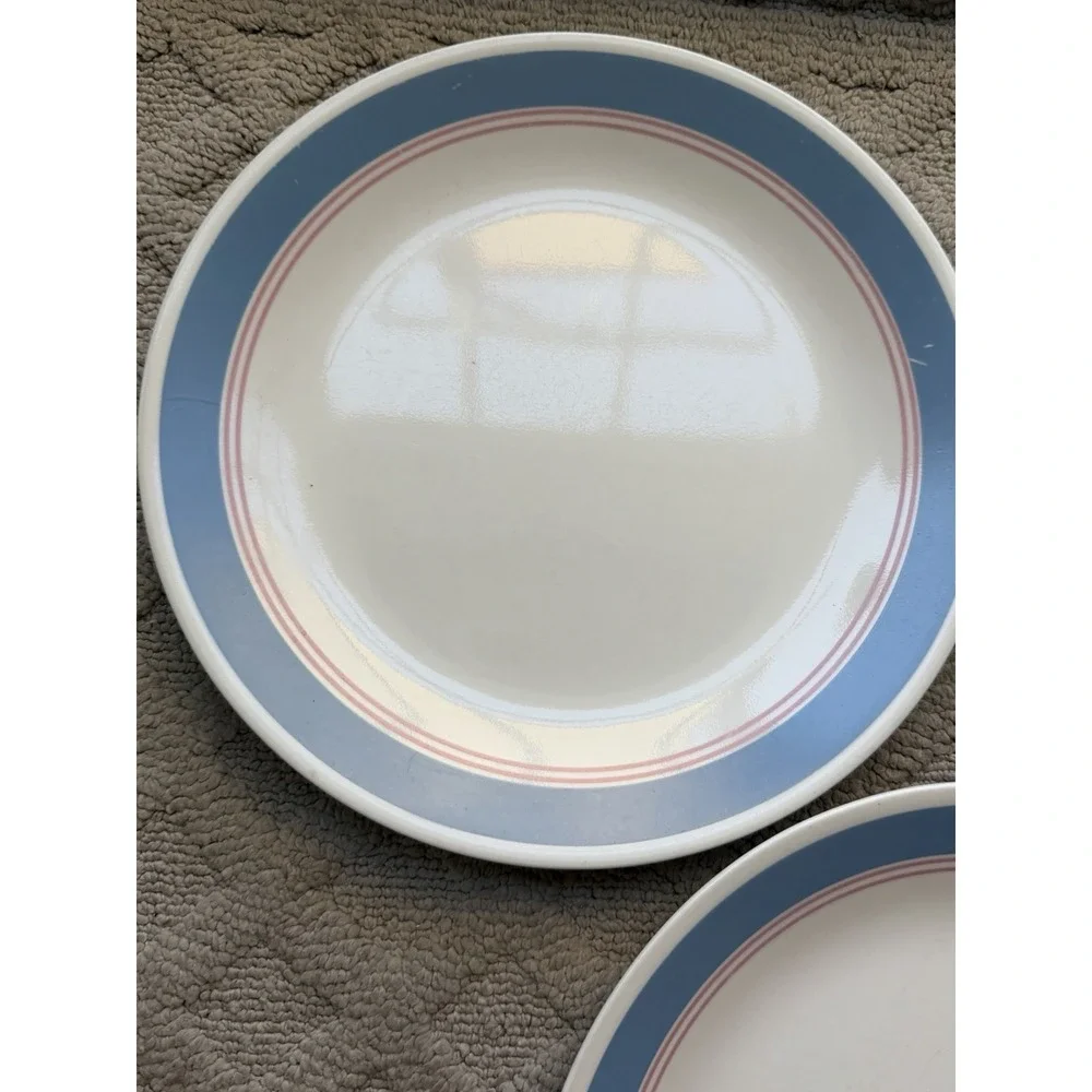 Corelle Colonial Blue Pink Ring Dinner Plate-set of 3